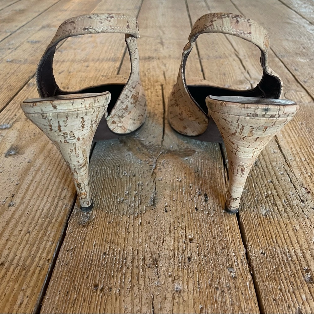 Donald J Pliner Cork Slingback Heels Stiletto Sandal Shoe 9 - Picture 9 of 15